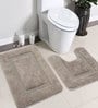Grey Solid Cotton 24x18 Inches AntiSkid Bath Mats (Set of 2)