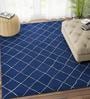 Blue Geometric Wool 4 ft x 6 ft Hand Tufted Carpet