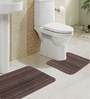 Brown Microfibre Plain Stripe 24X16 Inches Max Absorbent Bath Mat (Set of 2)