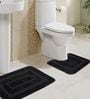 Black Geometric Microfibre 24x16 Inches AntiSkid Bath Mat (Set of 2)