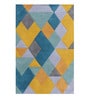 Blue Geometric Wool 4 ft x 6 ft Hand Tufted Carpet