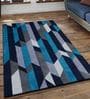 Blue Geometric Wool 5 ft x 7 ft Hand Tufted Carpet
