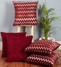 Maroon Zig Zag Polyester 16 x 16 Inches Cushion Covers (Set of 5)