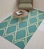 Blue Wool Geometrical 5  x 8  Feet Hand Woven Carpet