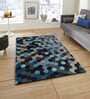 Blue Geometric Wool 4 ft x 6 ft Hand Tufted Carpet