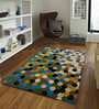 Green Geometric Wool 5 ft x 7 ft Hand Tufted Carpet