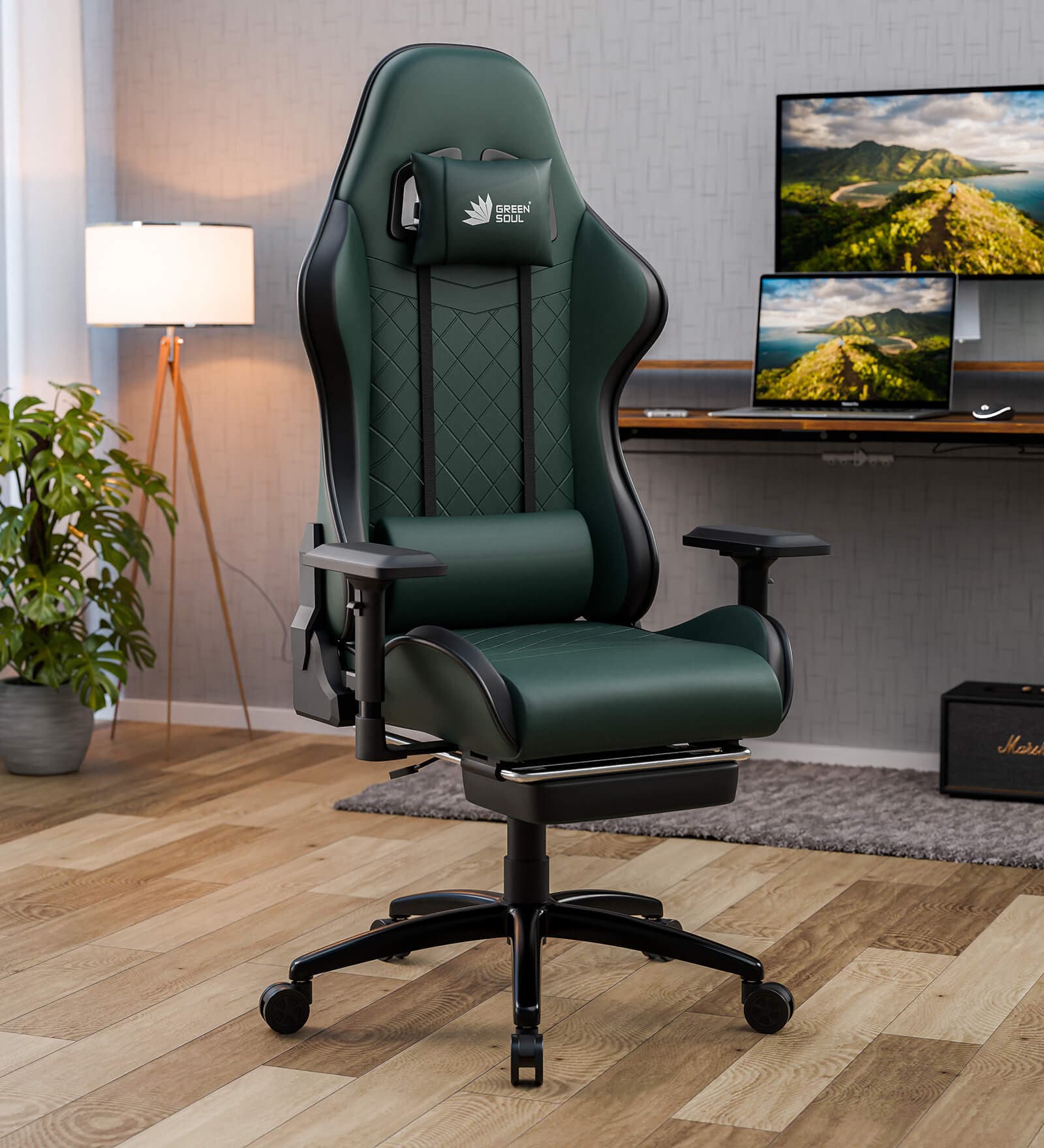 Ghost Leatherette Ergonomic Gaming Chair In Army Green Colour