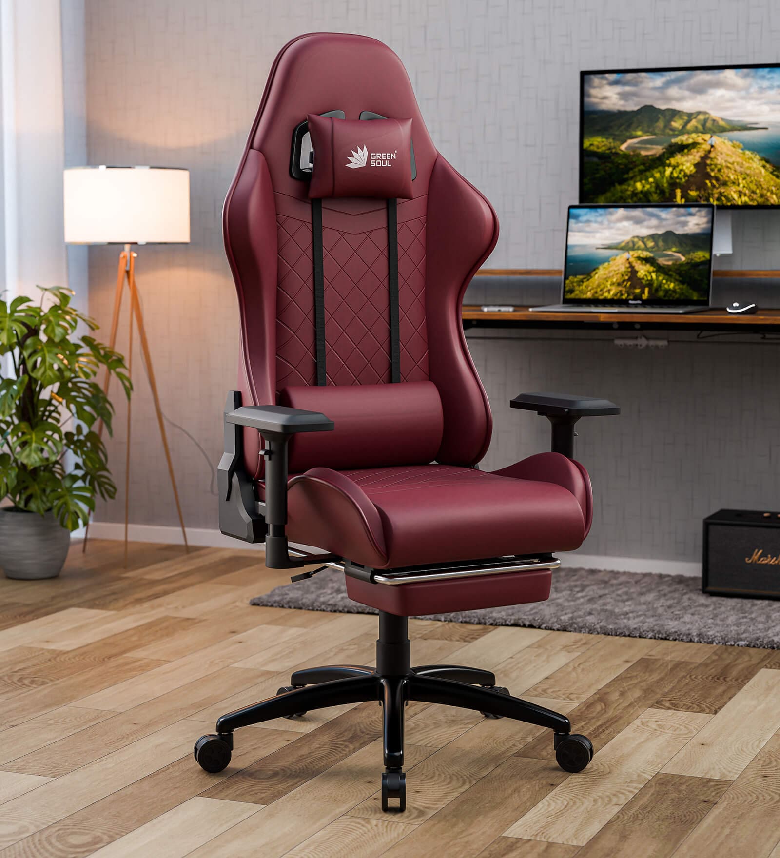 Ghost Leatherette Ergonomic Gaming Chair In Wine Red Colour