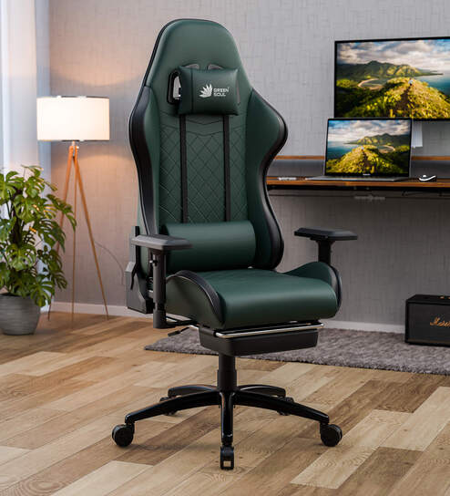 Ghost Leatherette Ergonomic Gaming Chair In Army Green Colour