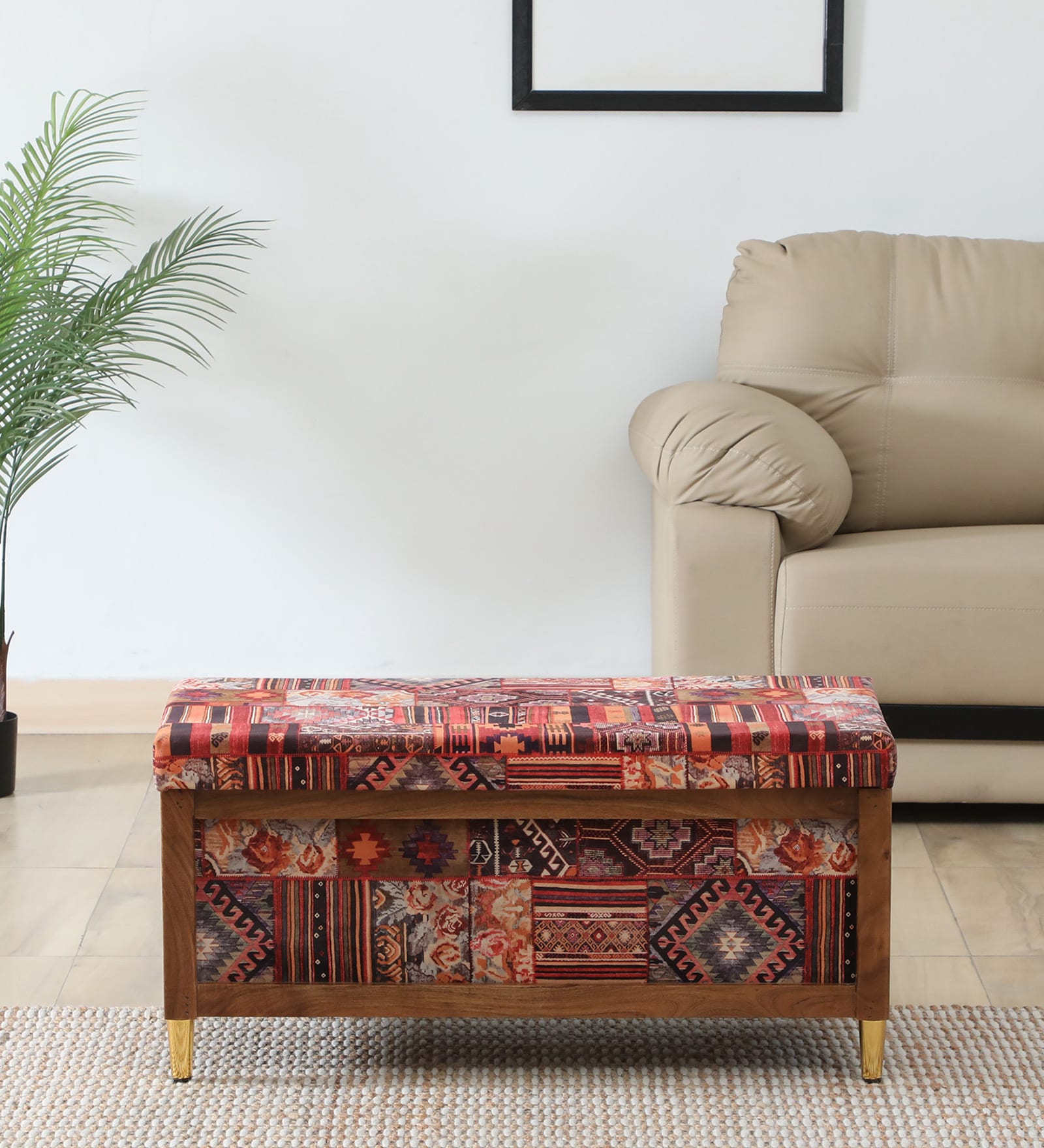 Nihara Fabric Bench In Multi Colour With Storage