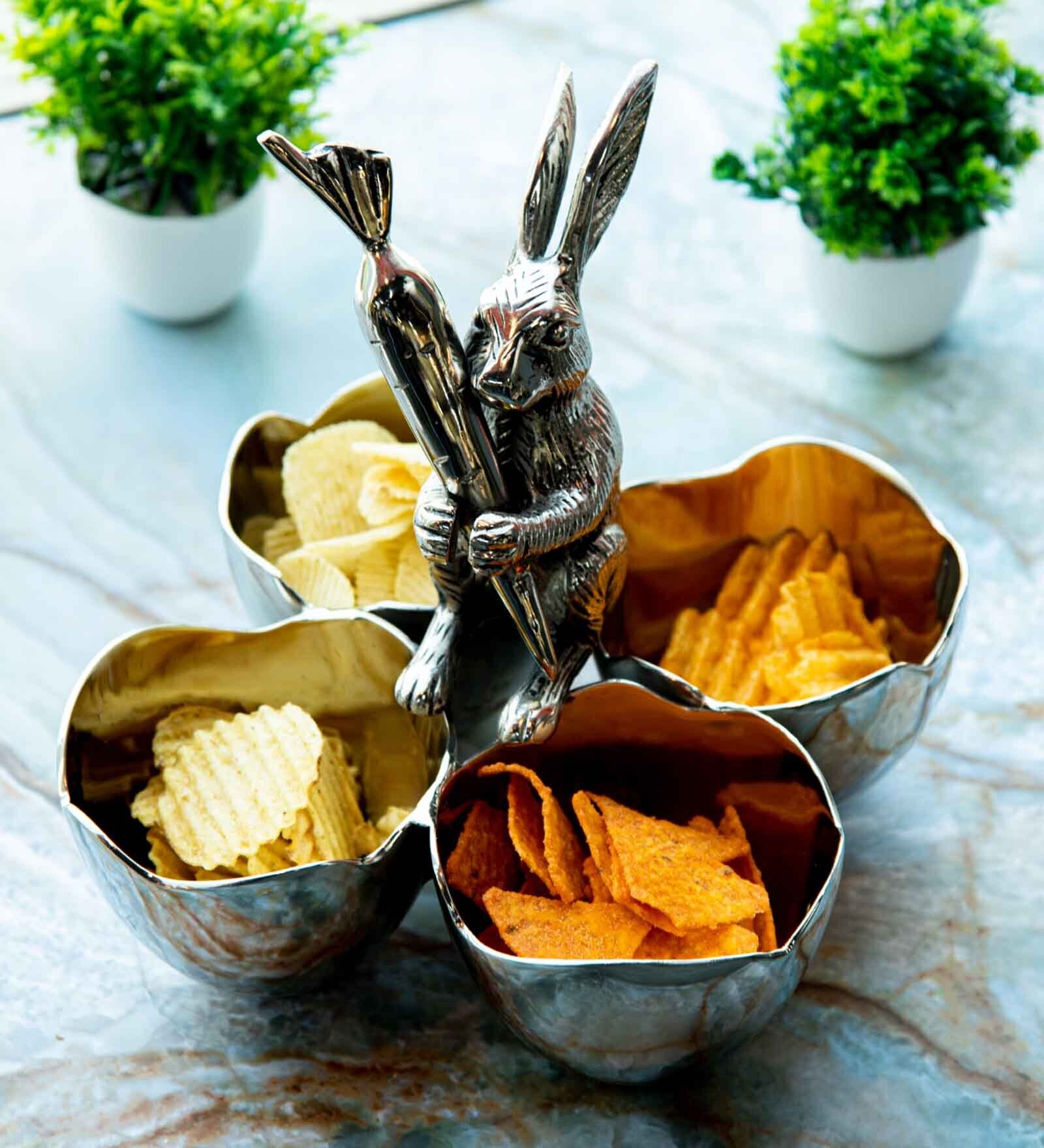 Gibox Bunny Four Section Server Bowl Decorative Metal Serving Platter Home Gathering Kitchen Party D cor