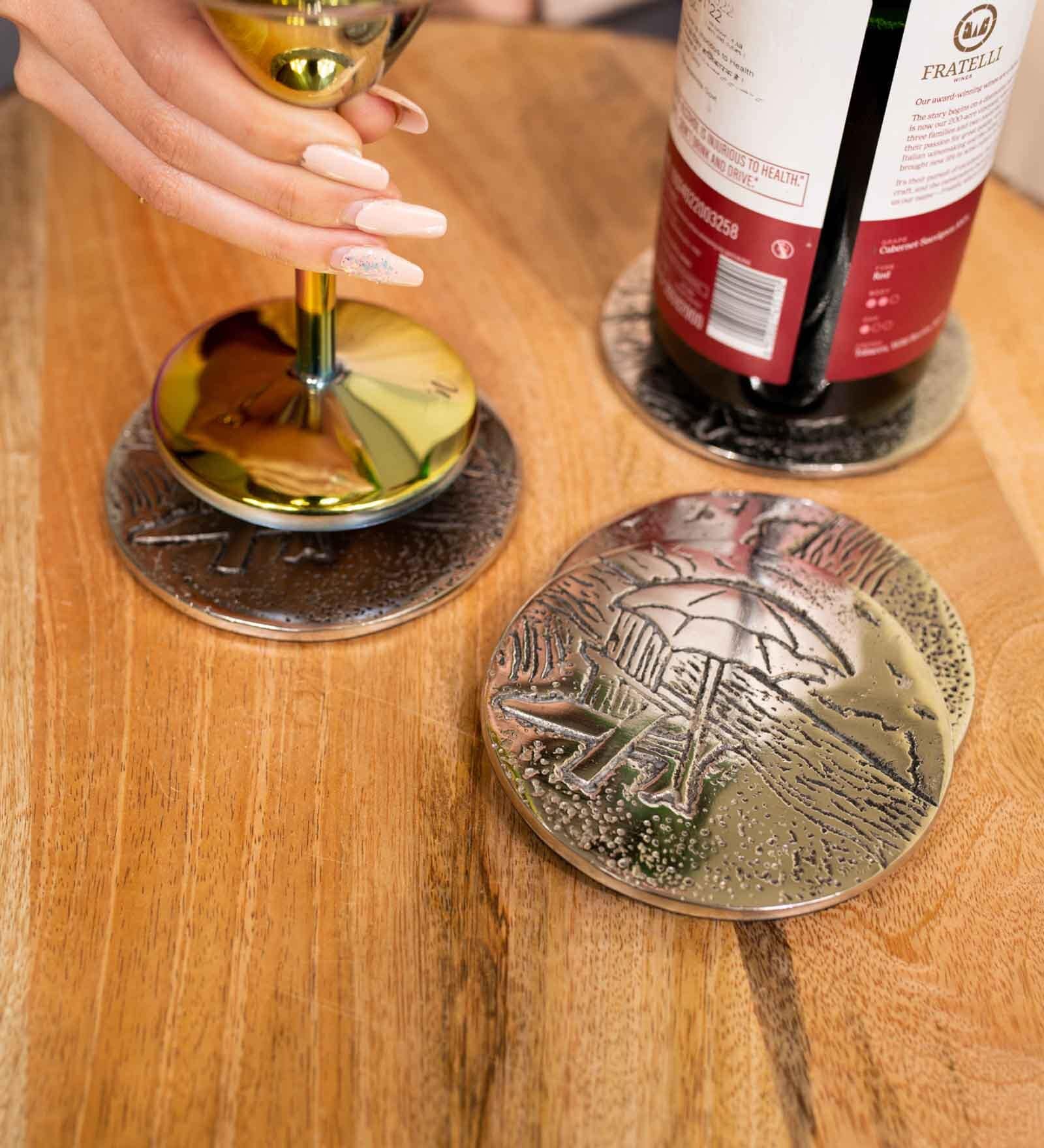 GIBOX Coastline Coaster Aluminium for Kitchen Table & Home Decor Dinning Restaurants (Set of 4)