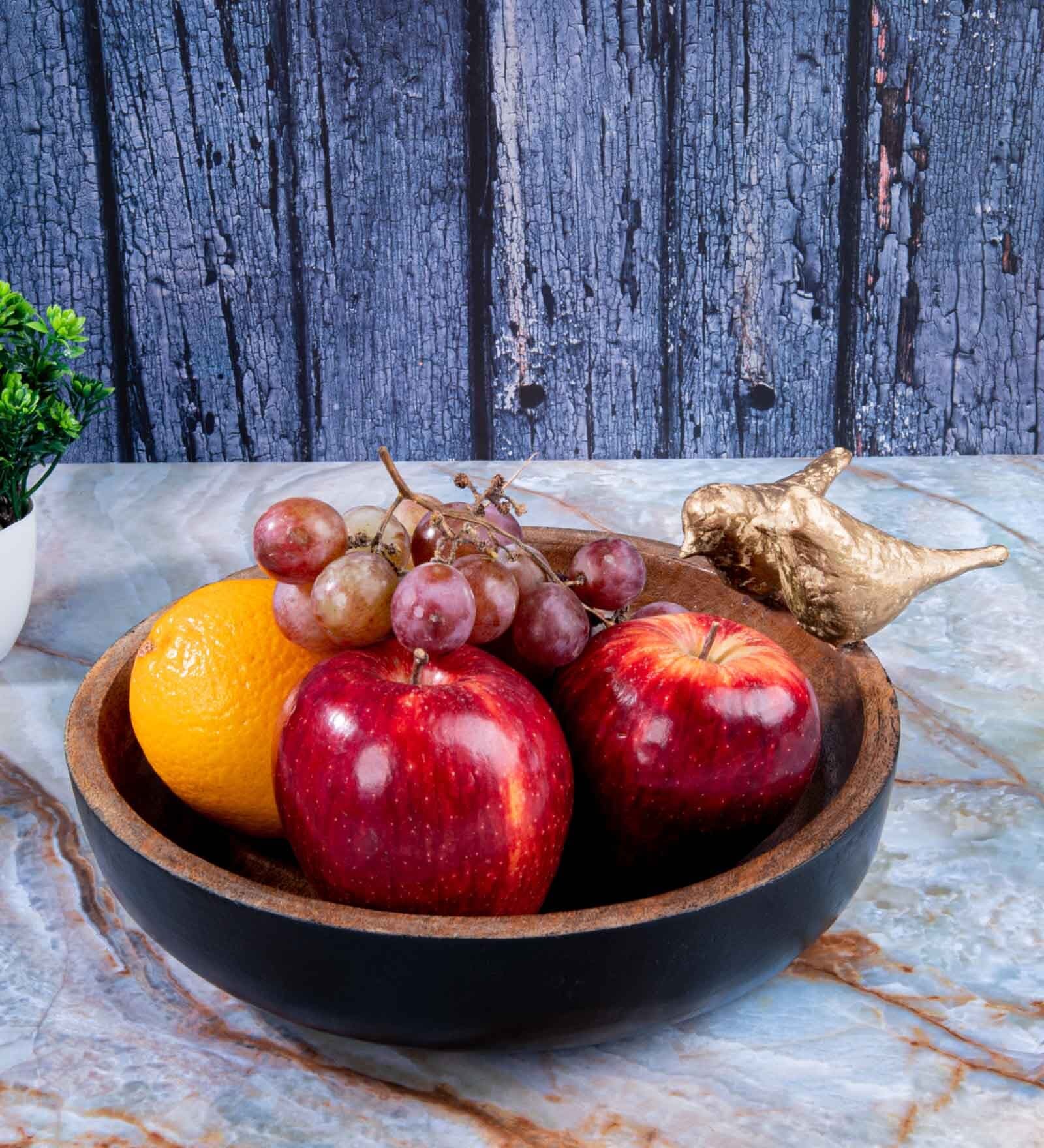 GIBOX Mango Wood Serving Bowl with Two Bird Decor, 30 Cm, for Dry Fruits and Nuts Kitchen Home Central Table Accent