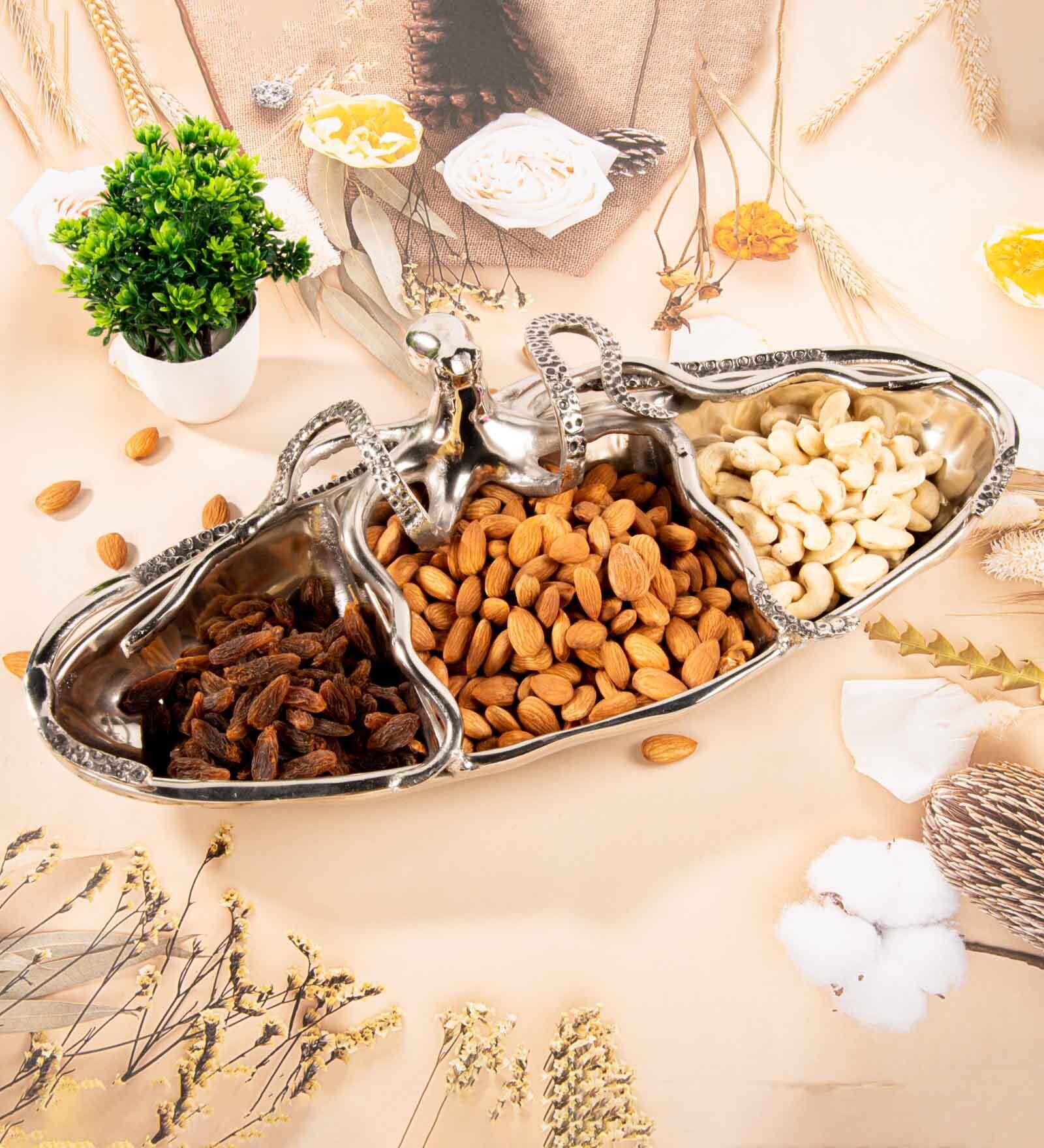 Gibox Octa La Portion 3-Section Tray Platter Server with Stand Dish For Kitchen Office Dinner Table Top D cor Accent