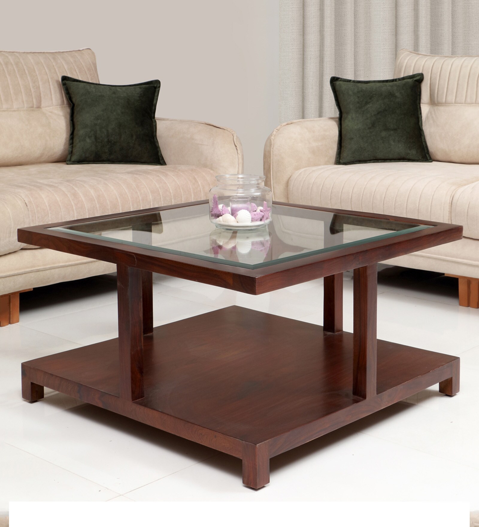 Gibson Glass Top Coffee Table in Walnut Finish