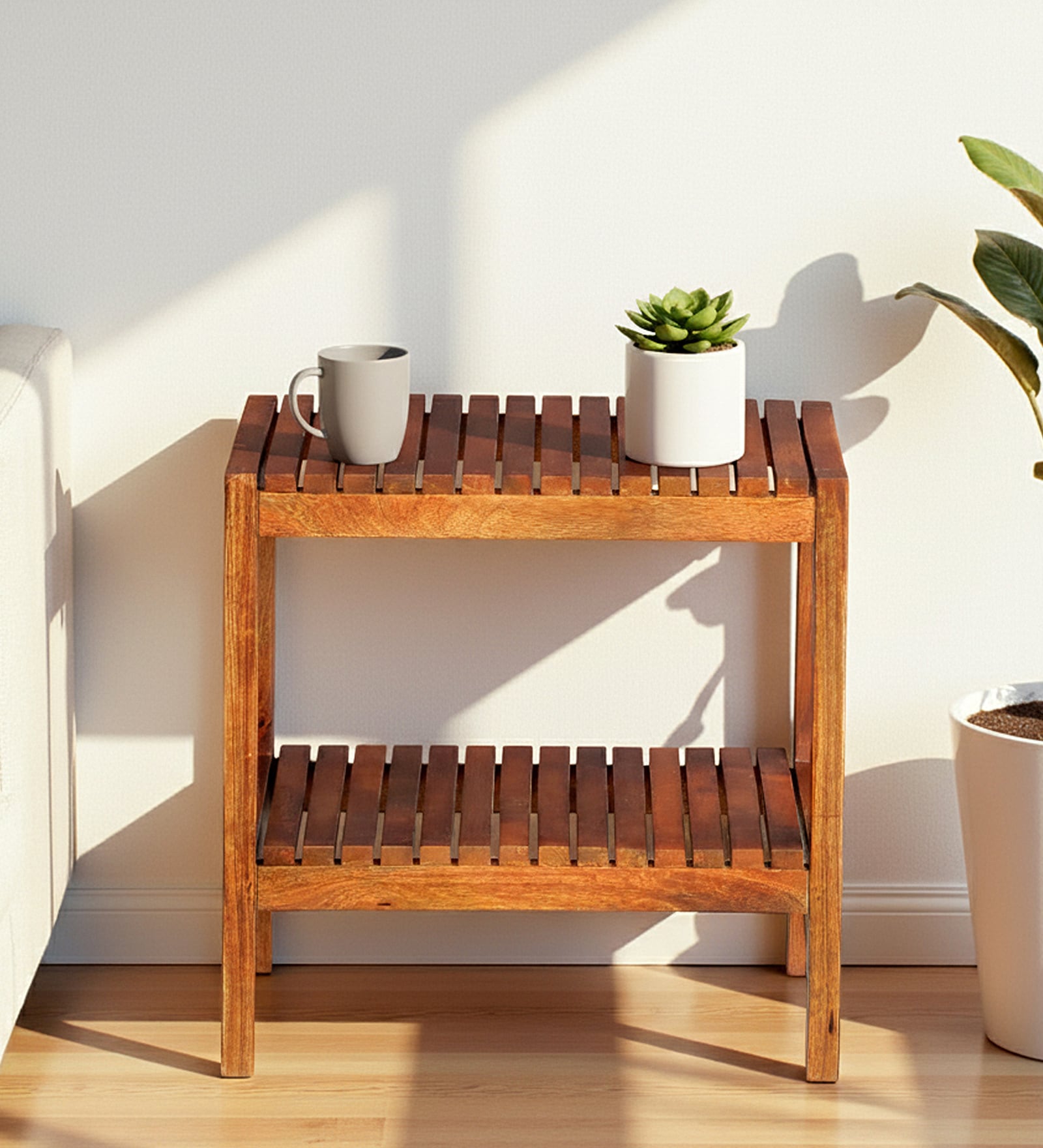 Giessen Mango Wood End Table In Walnet Finish