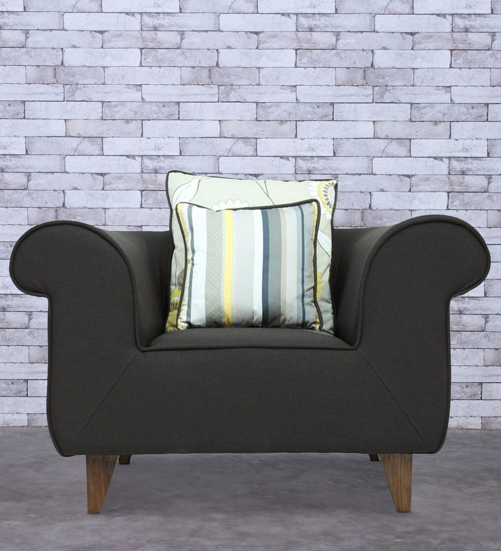 Buy Gilberto One Seater Sofa with Cushions in Charcoal Grey Colour on