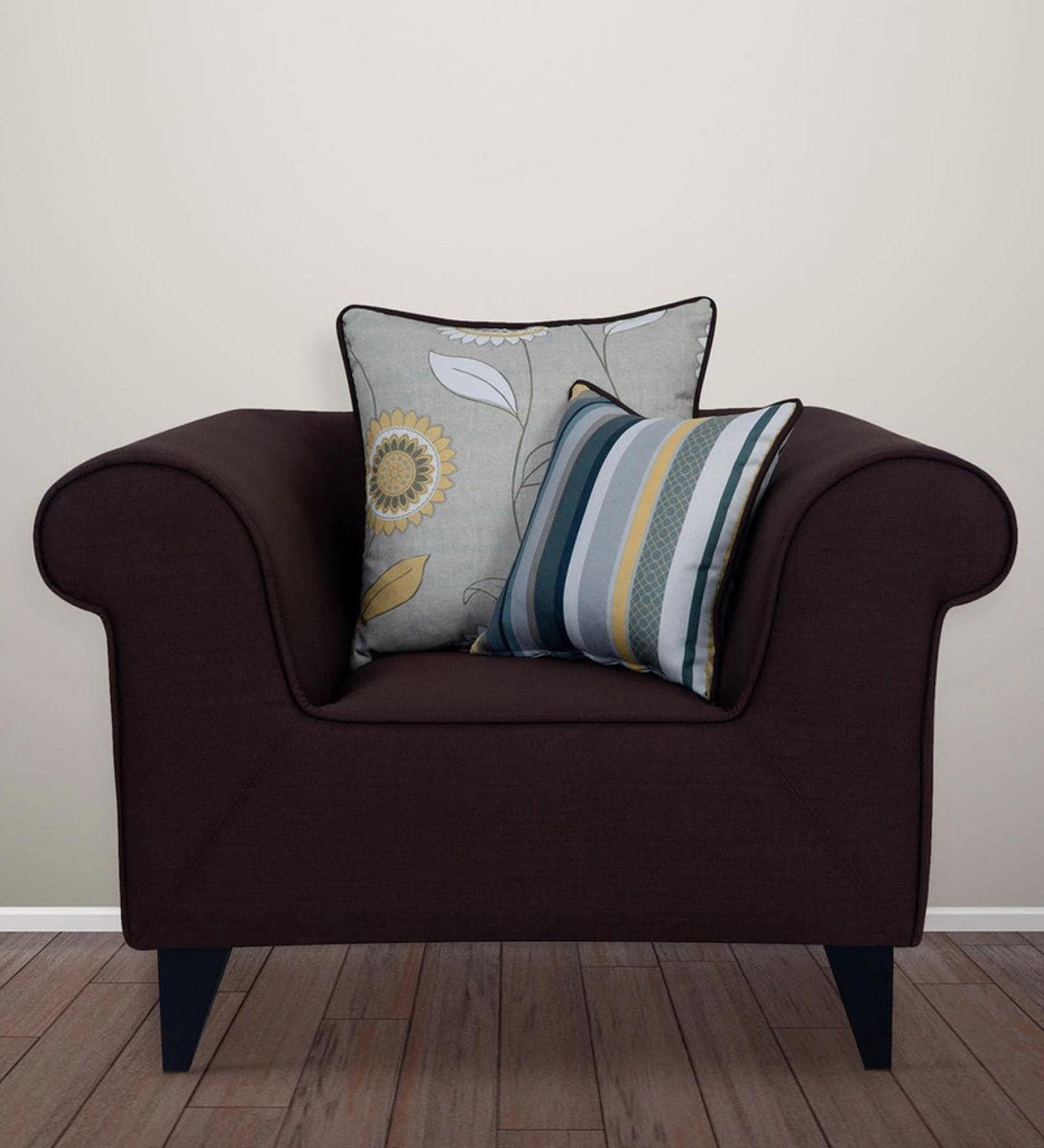 Buy Gilberto One Seater Sofa with Cushions in Chestnut Brown Colour on