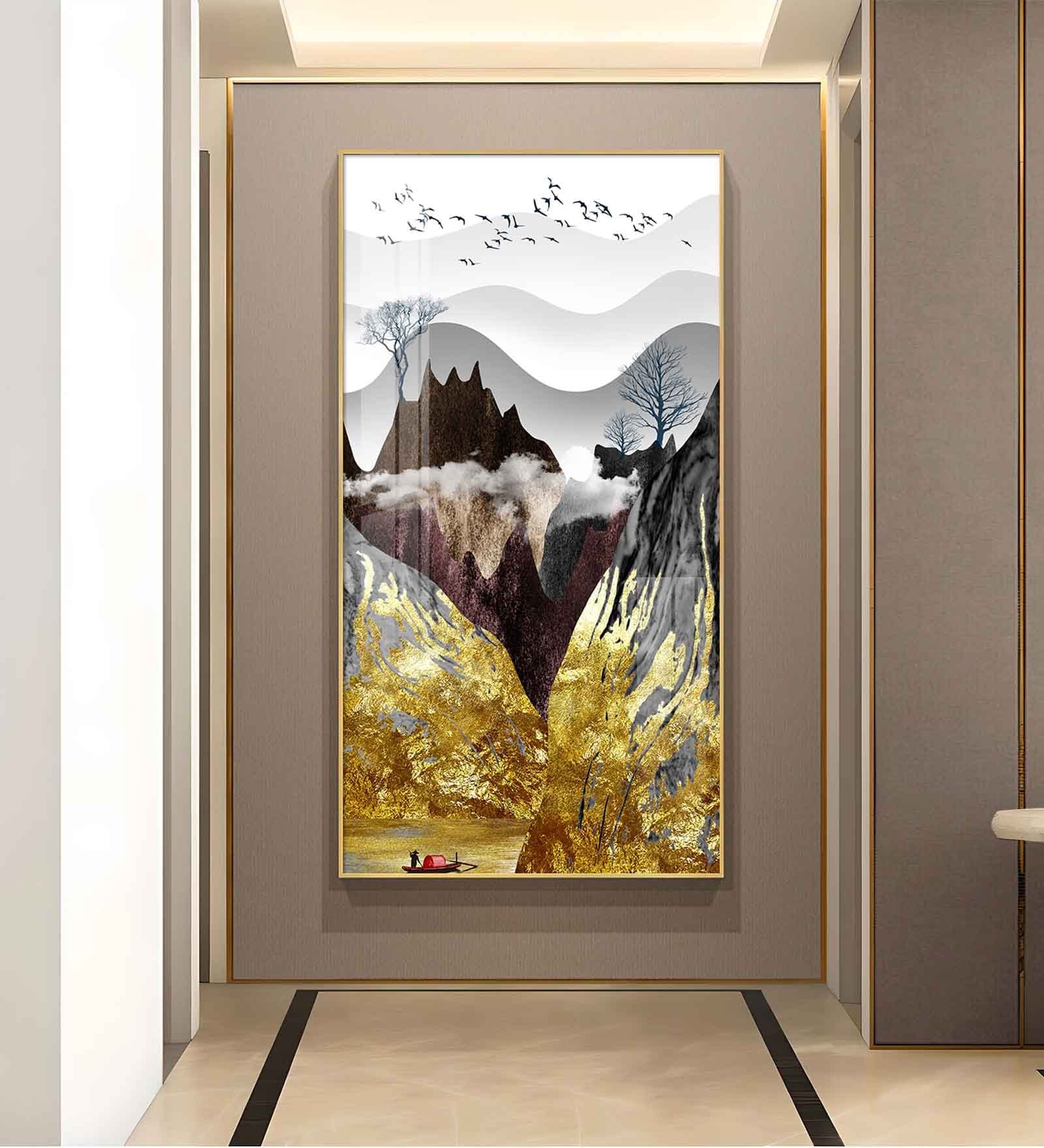 Gilded Mountain Essence Glass Finish Vertical Wall Art