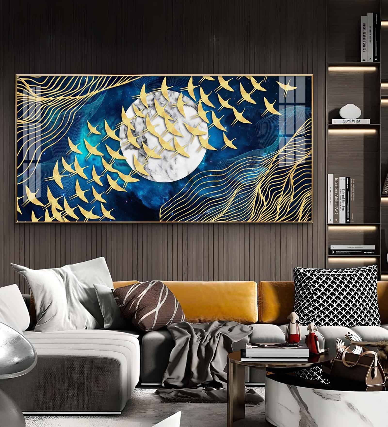 Gilded Skyward Flock Glass Finish Horizontal Wall Art