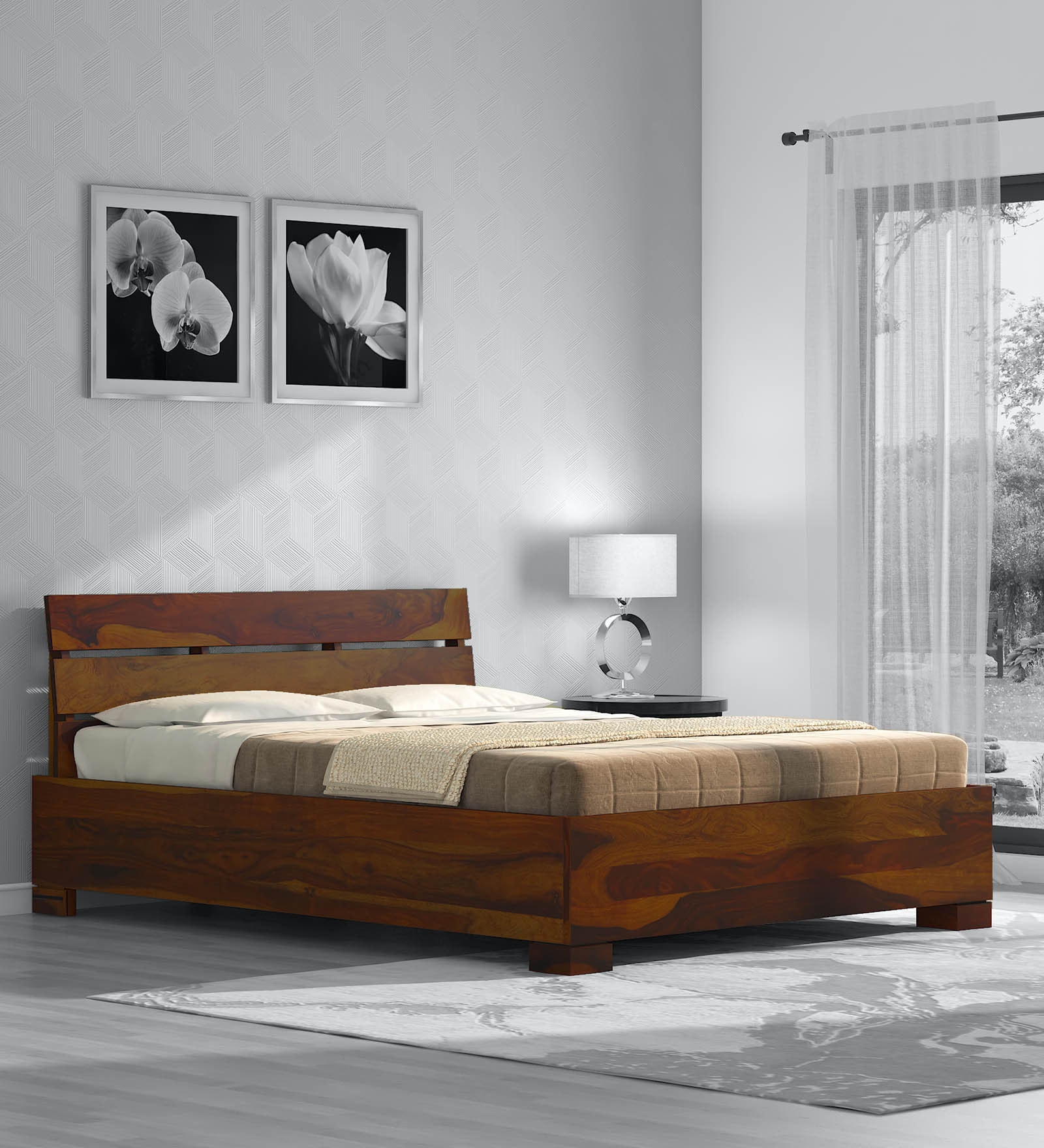 Buy Makarska Sheesham Wood Queen Size Bed In Provincial Teak Finish