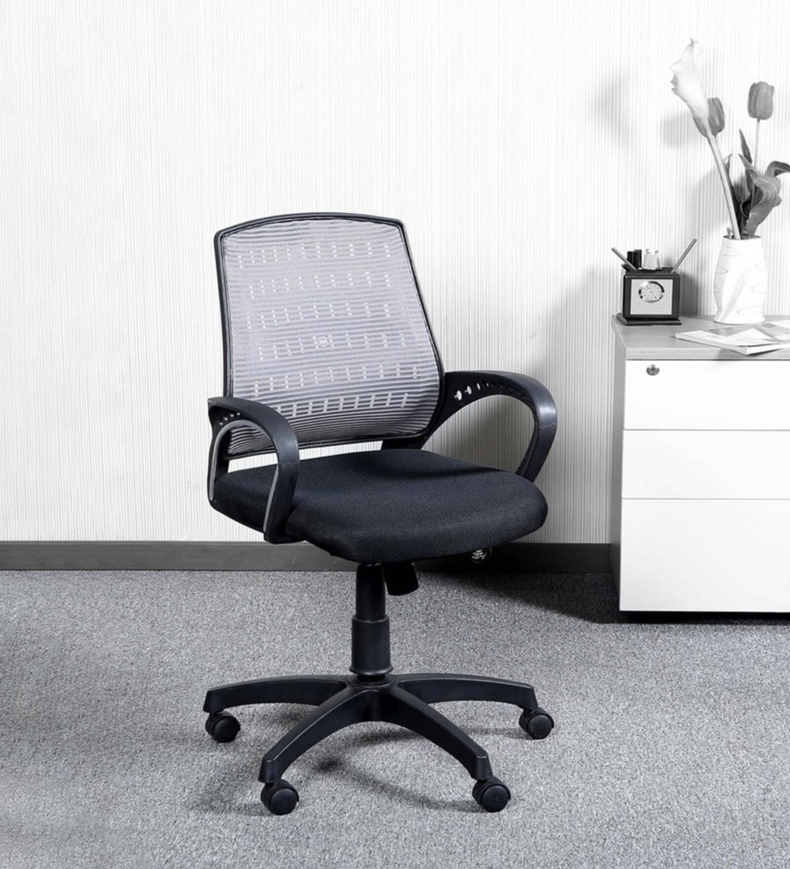 Buy Gin Ergonomic MidBack Chair In Grey & Black Colour at 35 OFF by