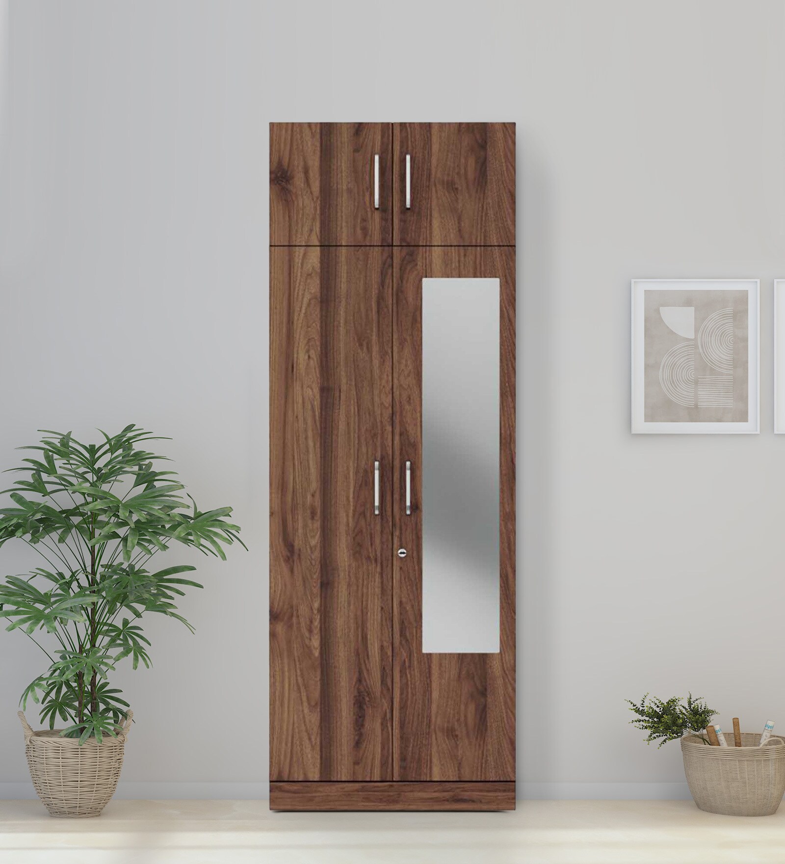 Gingham 2 Door Wardrobe In Columbian Walnut Finish with Mirror