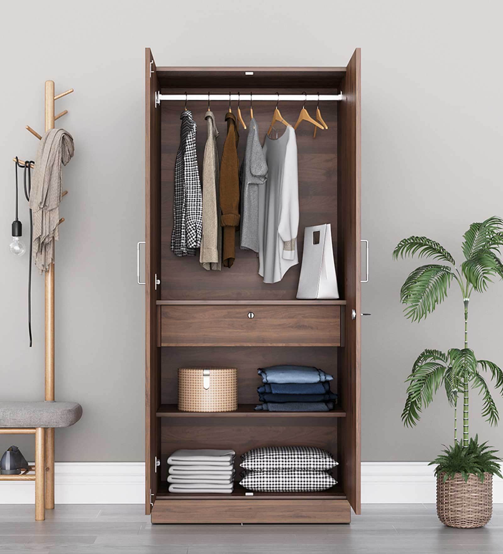 Gingham 2 Door Wardrobe In Walnut Colour Gingham 2 Door Wardrobe In Walnut Colour
