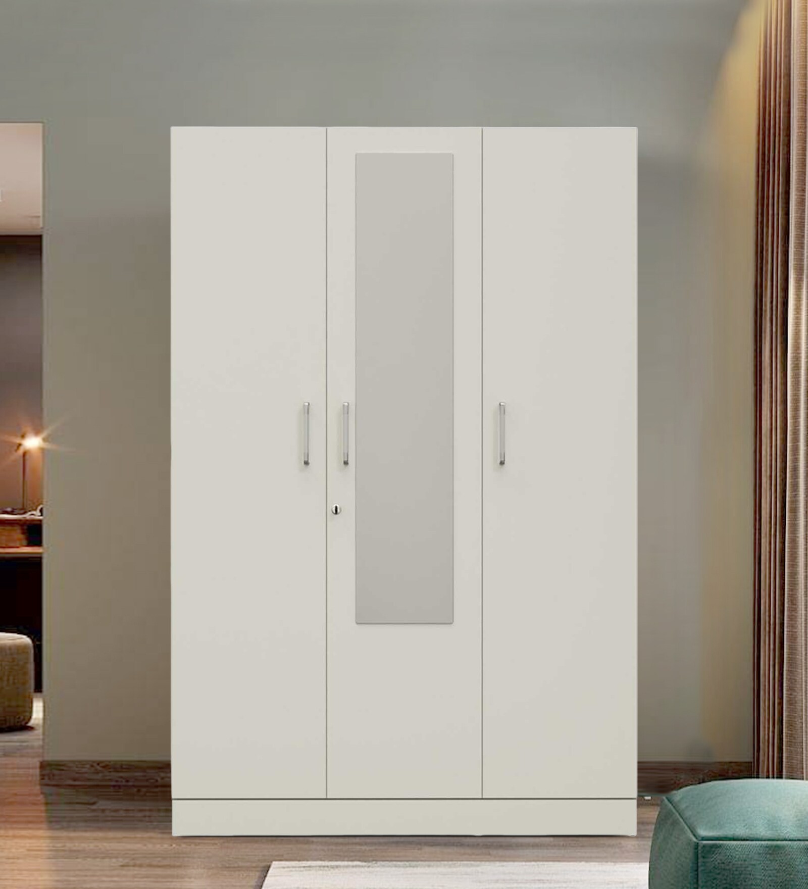 Gingham 3 Door Wardrobe In Frosty White Finish with Mirror