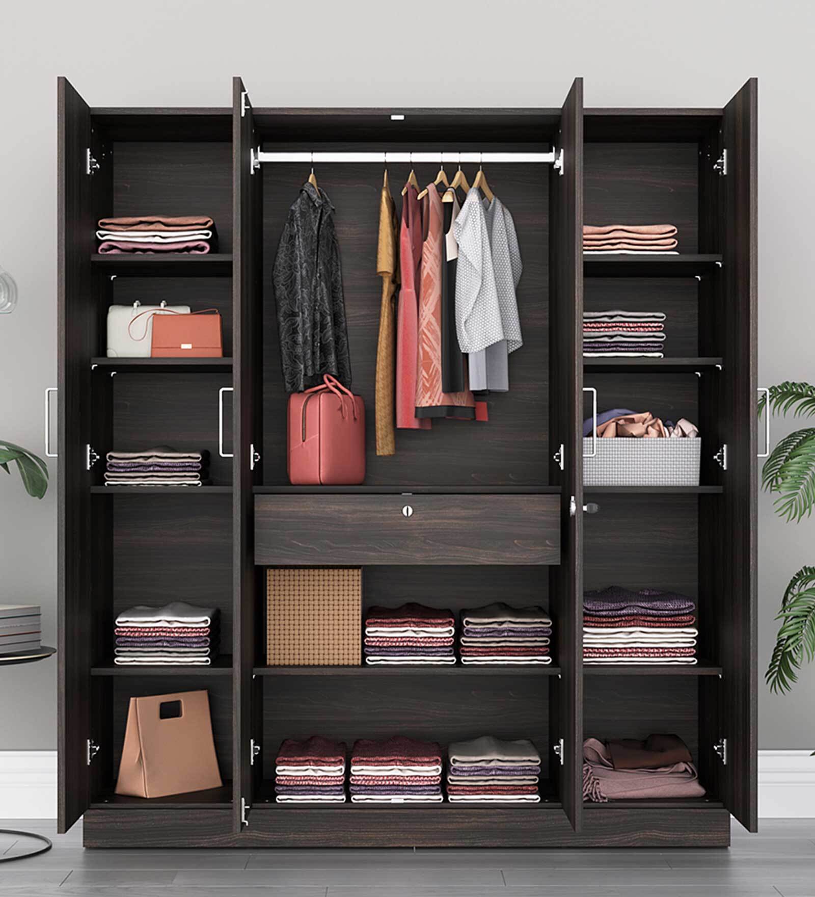 Gingham 4 Door Wardrobe In Wenge Finish Colour