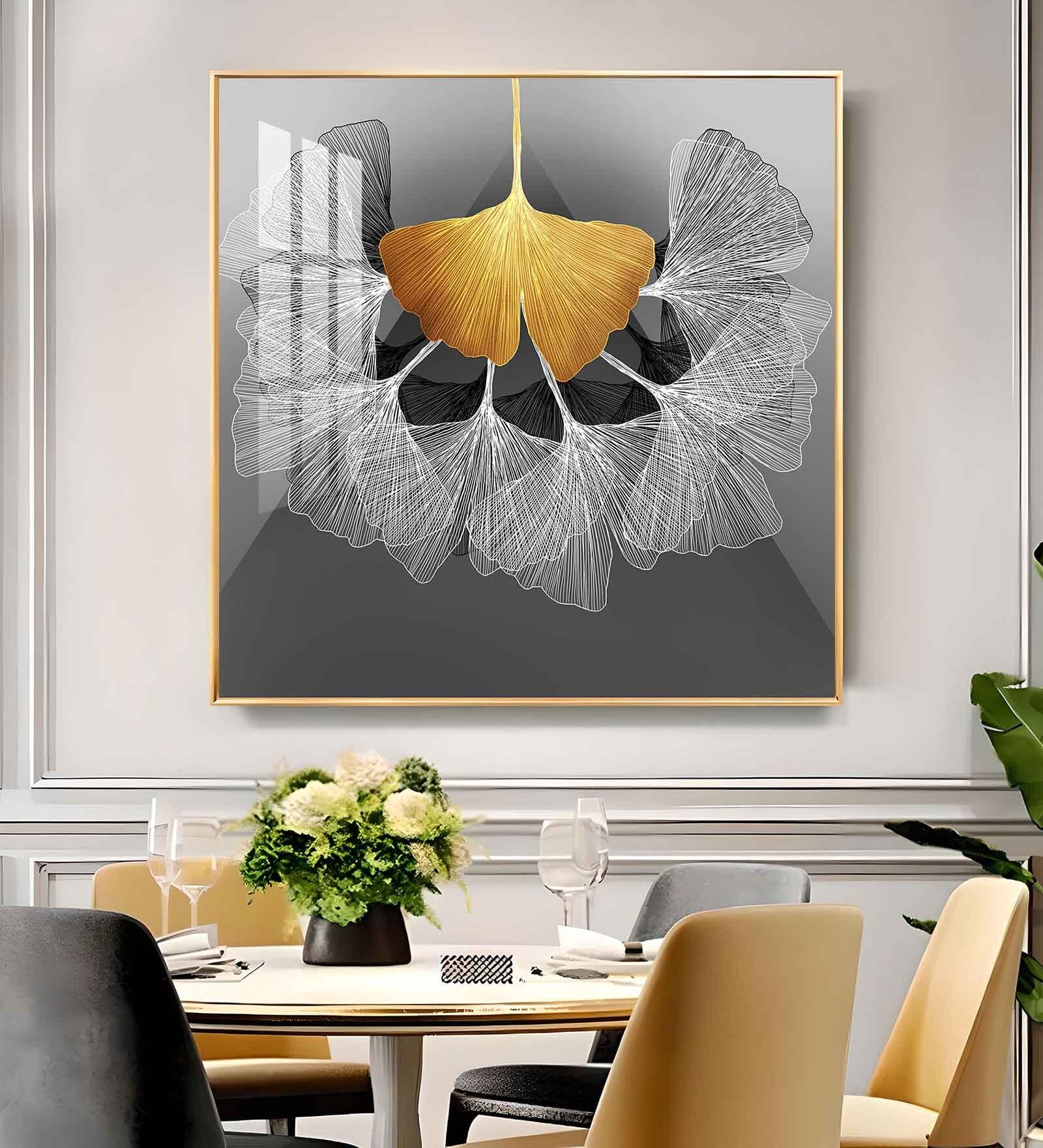 Ginkgo Leaf Glass Finish Square Wall Art