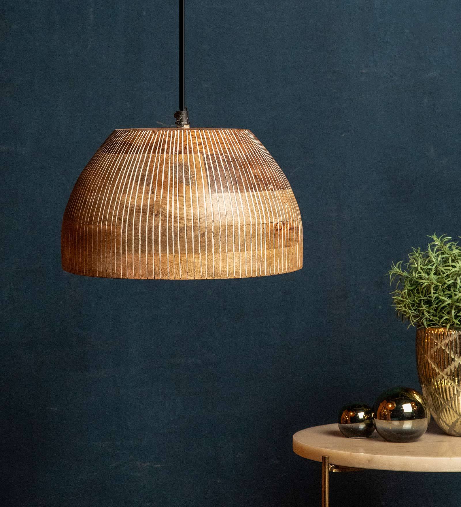 Buy Gir Natural Wood Mango Wood Single Hanging Light by Logam Online
