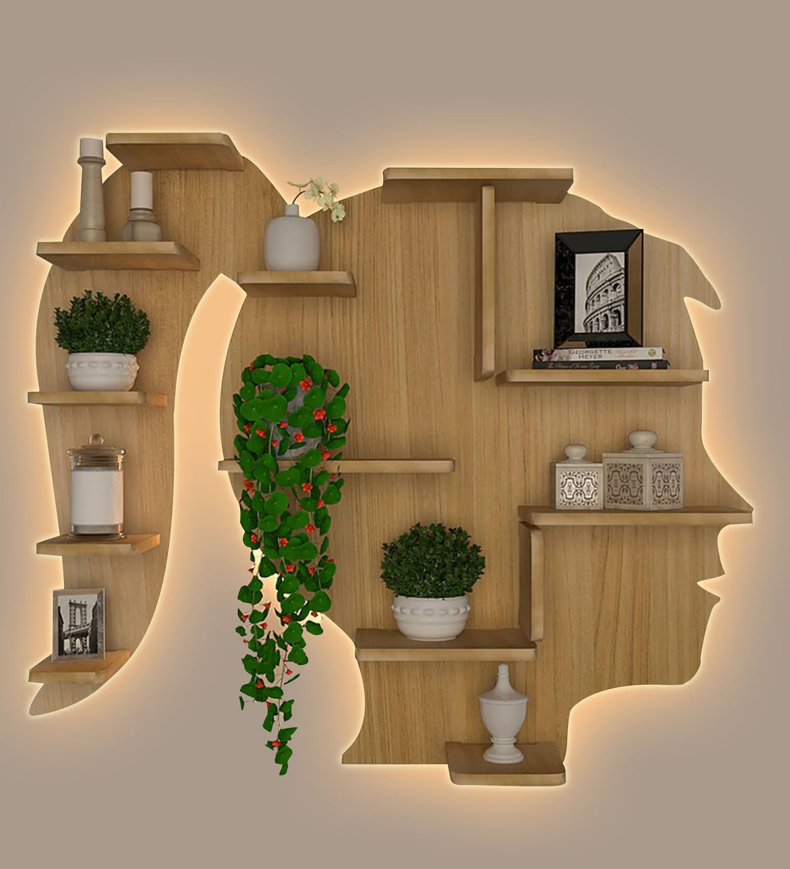 Girl Backlit Designer Wooden Wall Shelf