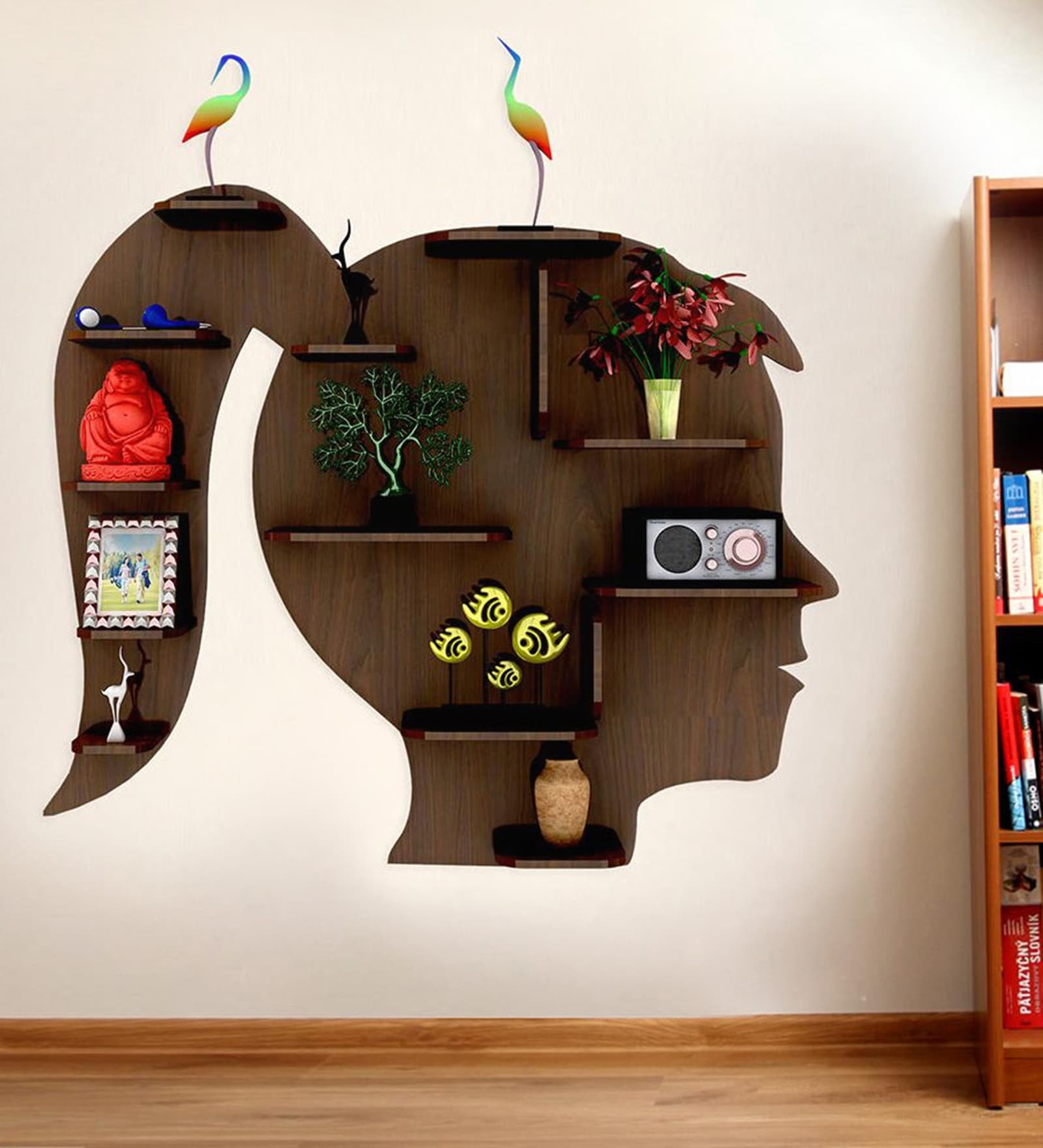 Girl Backlit Designer Wooden Wall Shelf