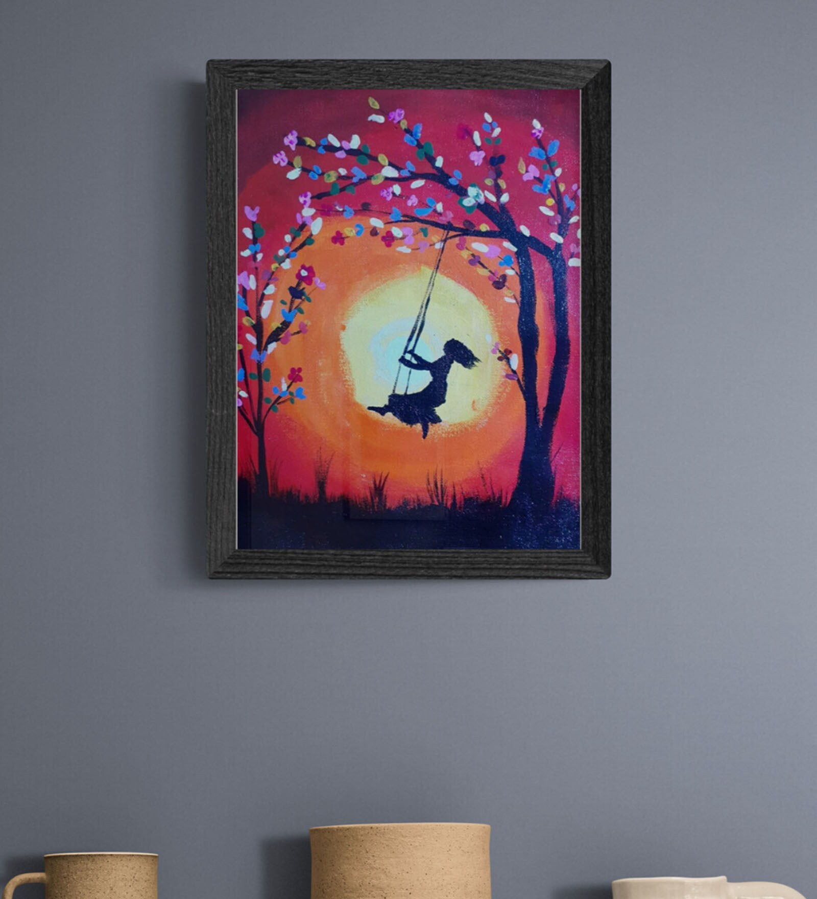 Girl On The Swing Handmade Acrylic Paint On Canvas Unframed