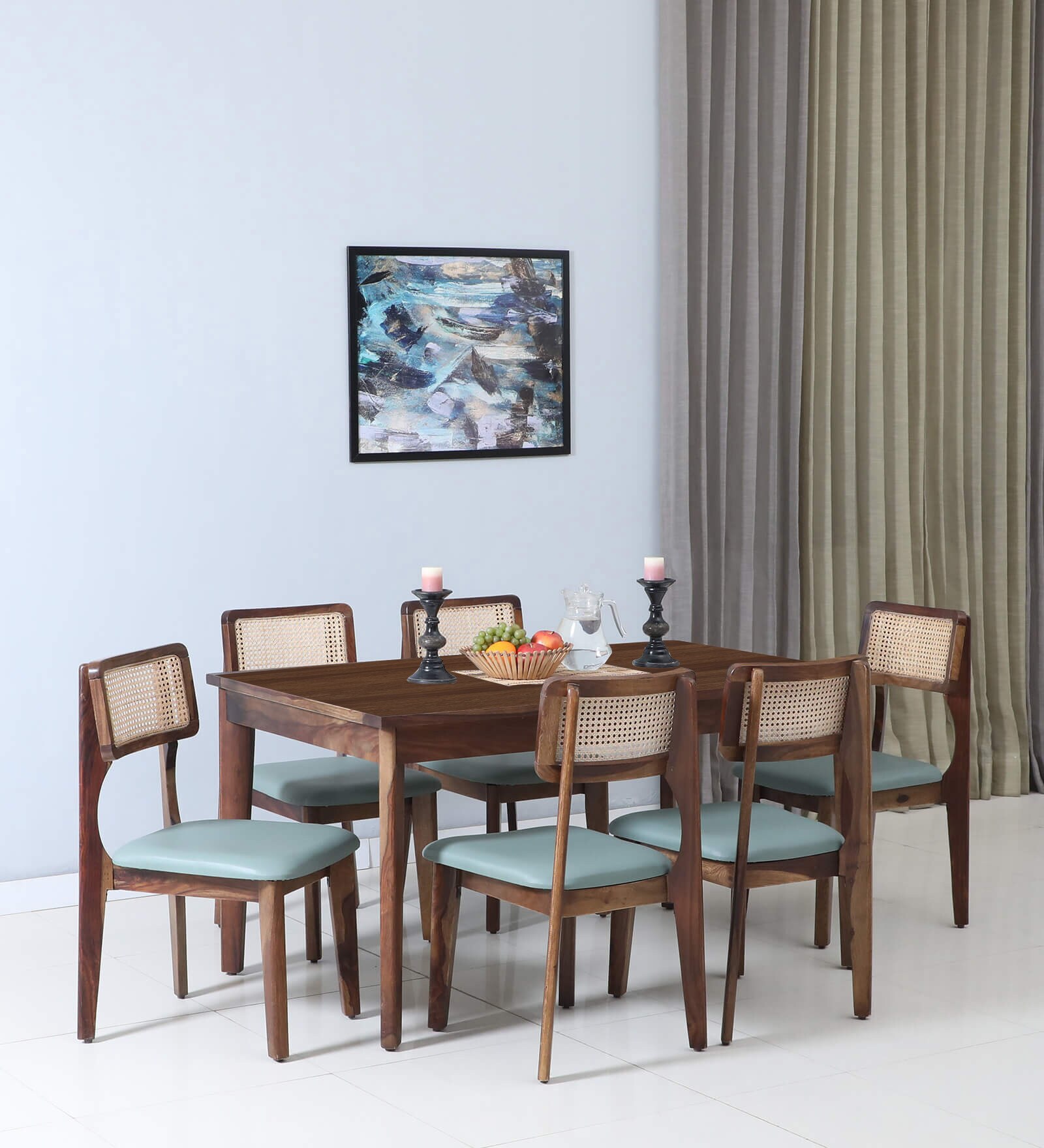 Gistel Sheesham Wood 6 Seater Dining Set In Scratch Resistant Provincial Teak Finish