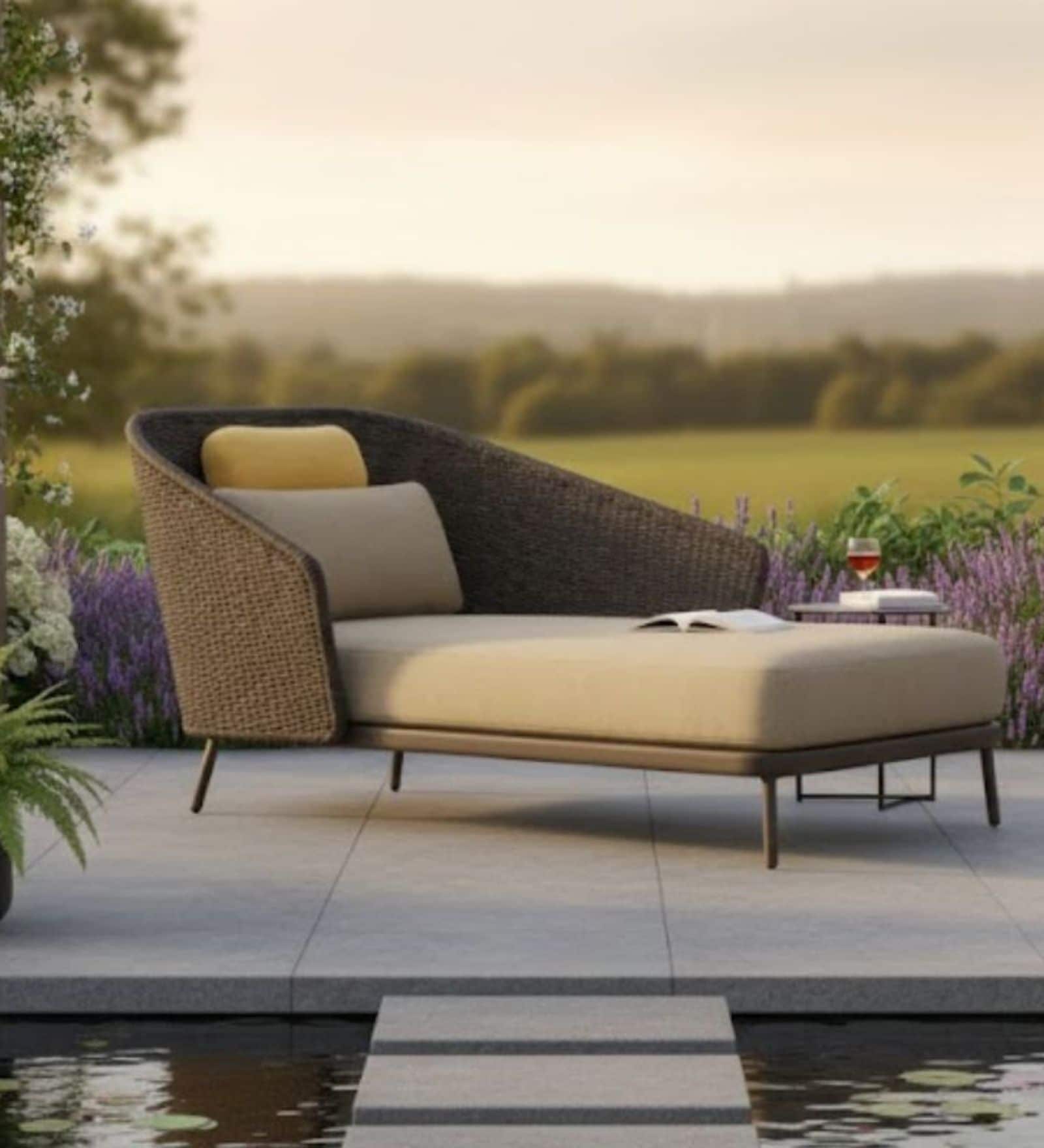 Giza Wicker Outdoor Lounger In Light Brown Colour