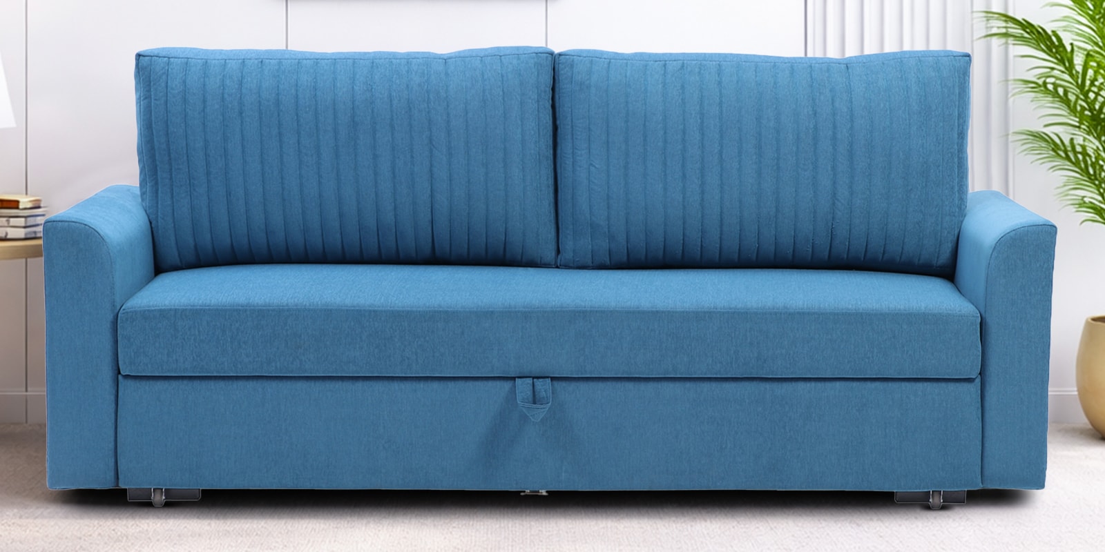 Gia Chenille Fabric Sofa Cum Bed in Sea Blue Colour With Storage