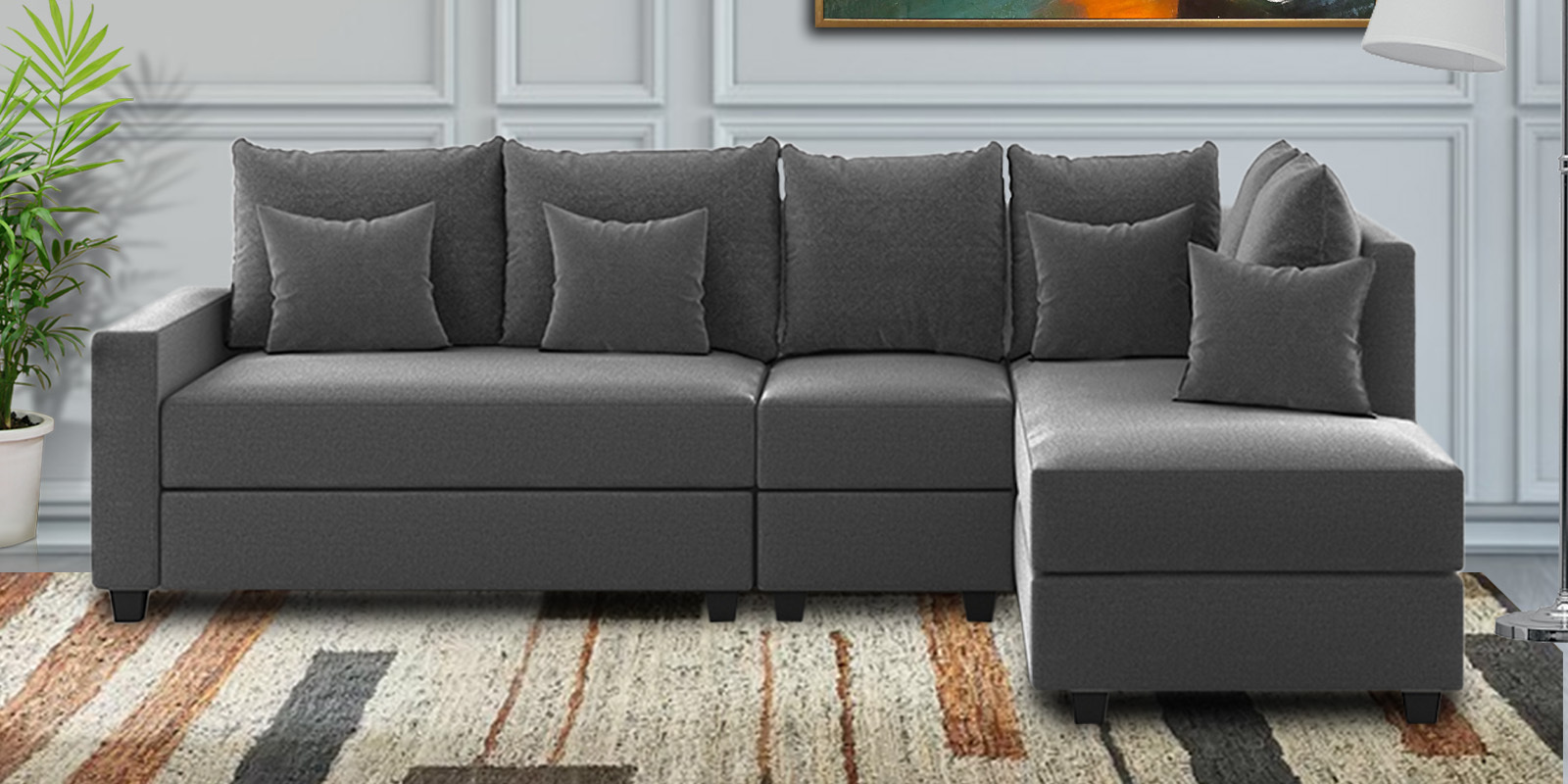 Ginny Fabric Lhs 6 Seater Sectional Sofa In Charcoal Grey Colour