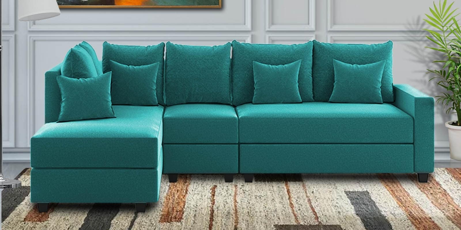 Ginny Fabric Rhs 6 Seater Sectional Sofa In Sea Green Colour