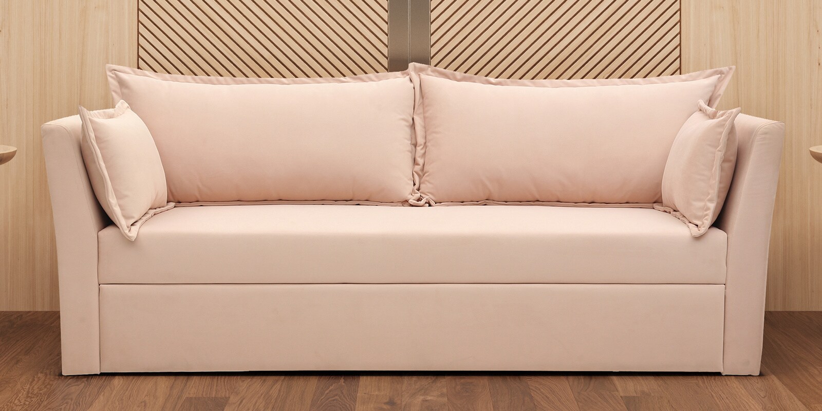 Giovanni Velvet 3 Seater Sofa Cum Bed In Peachy Pink Colour
