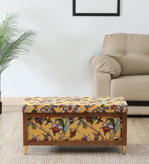 Nihara Fabric Bench In Yellow  Colour With Storage