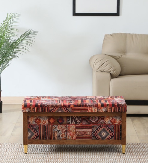 Nihara Fabric Bench In Multi Colour With Storage