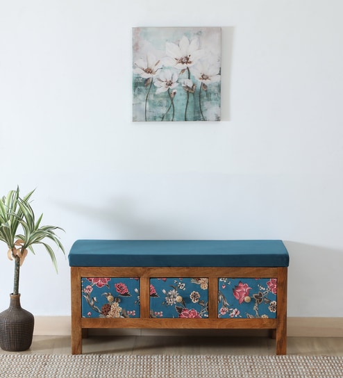 Miko Fabric Bench In Yellow Colour With Drawer Storage