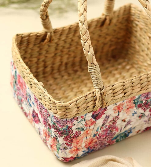 Gift Hamper Baskets | Decorative Storage Baskets | Clothes Storage Baskets | Seagrass Fruit Basket - Rectangular, Multi (Decoupage 05, 10 x 8 x 5 In)