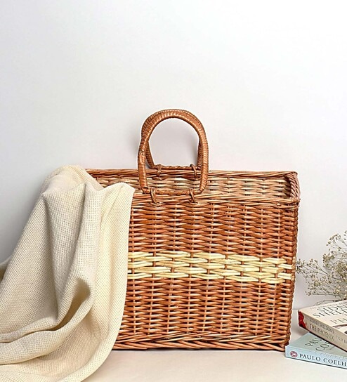 (1Pc) Brown Wicker Handmade Storage Basket & Wardrobe Organiser