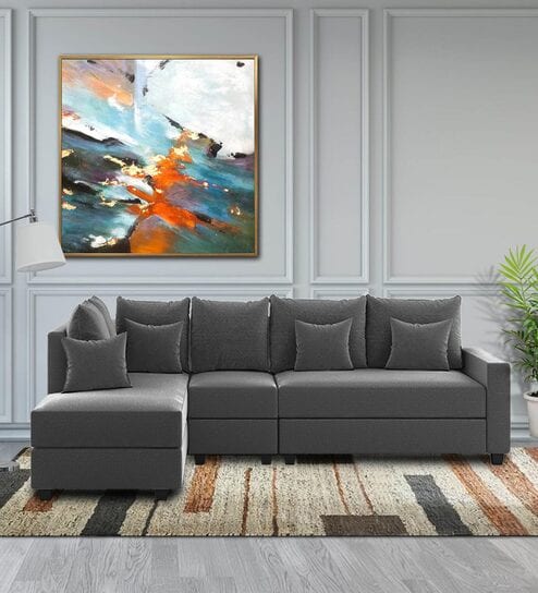 Ginny Fabric Rhs 6 Seater Sectional Sofa In Charcoal Grey Colour