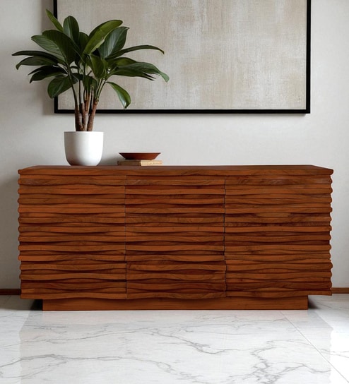 Gironde Acacia Wood 2 Door 3 Drawer Sideboard In Honey Oak Finish