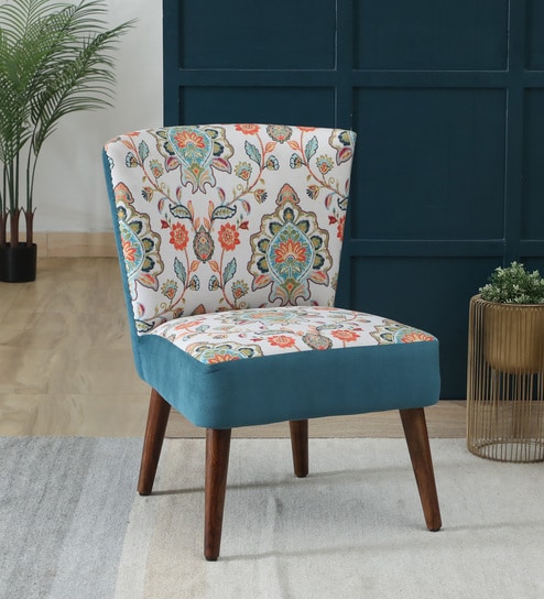 Aura Suede Velvet Fabric Arm Chair In Green and Multi Colour