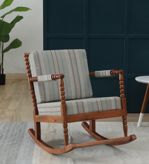 Poise Sheesham Wood Rocking Chair In Moss Green Colour